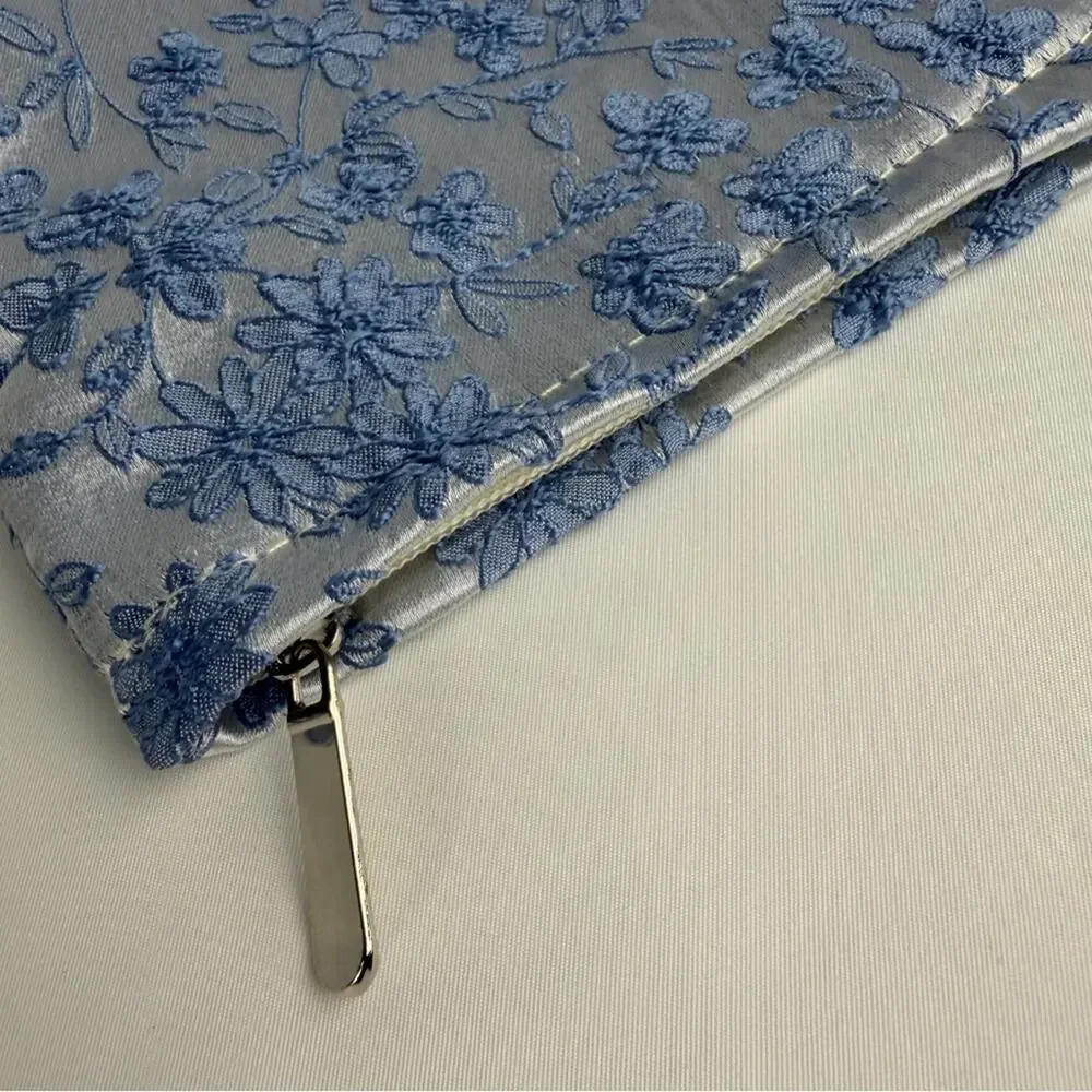 Elegant Blue Floral Cosmetic Pouch